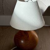 vintage wooden ball lamp small model with fabric shade 80's design