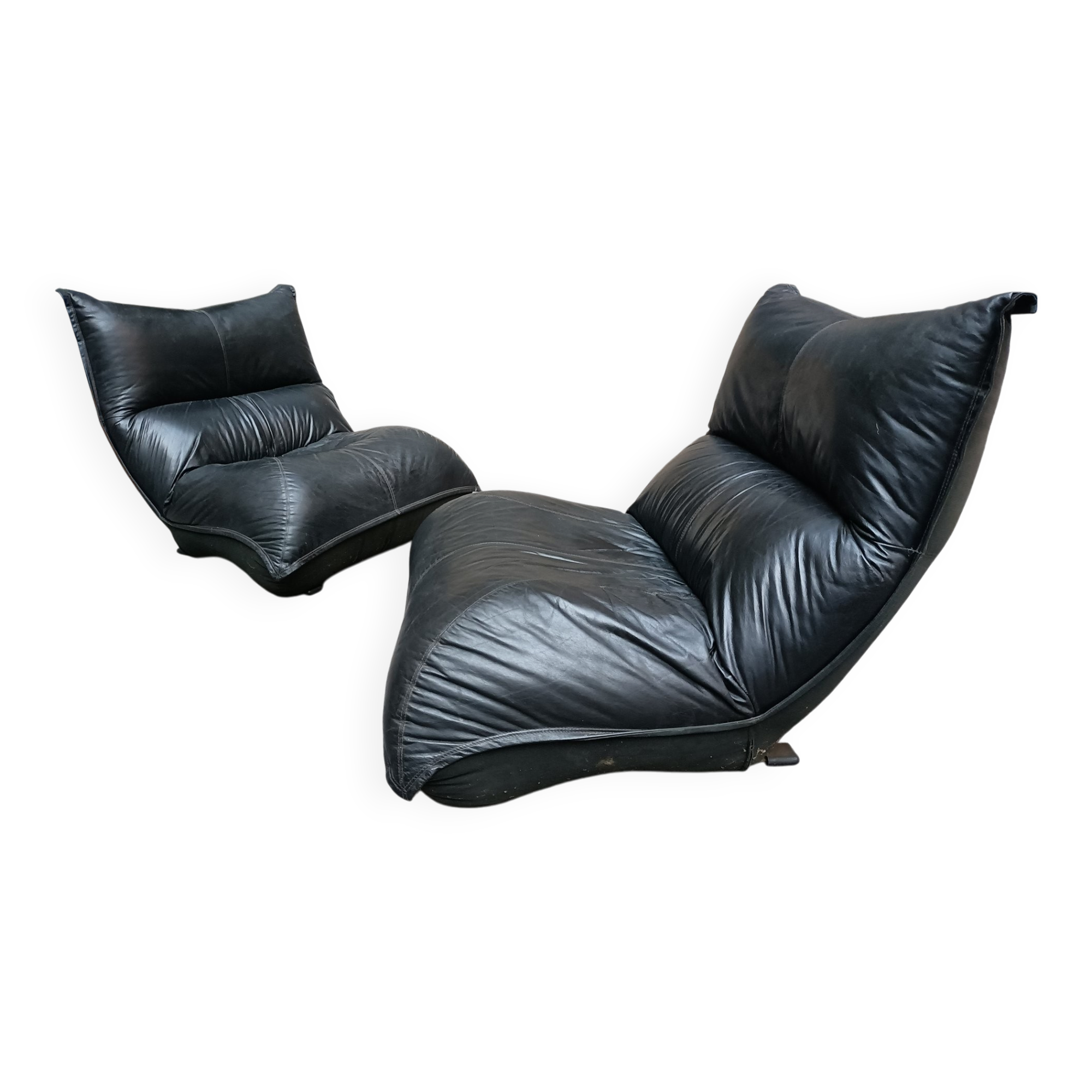 Zinzolo Armchairs in Black Leather by Vittorio Varo for Plan, 1970s, Set of 2