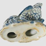 Pair of ceramic roosters in blue camaieu 20th century