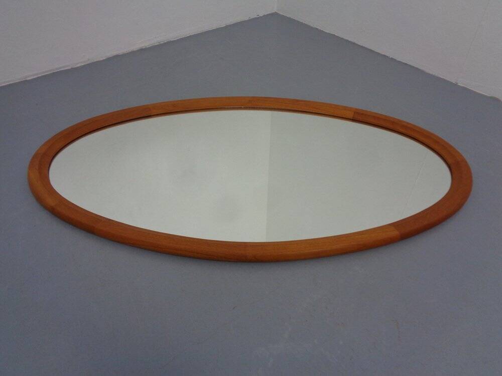 Large Danish Oval 501 Mirror in Teak by Aksel Kjersgaard, 1960s