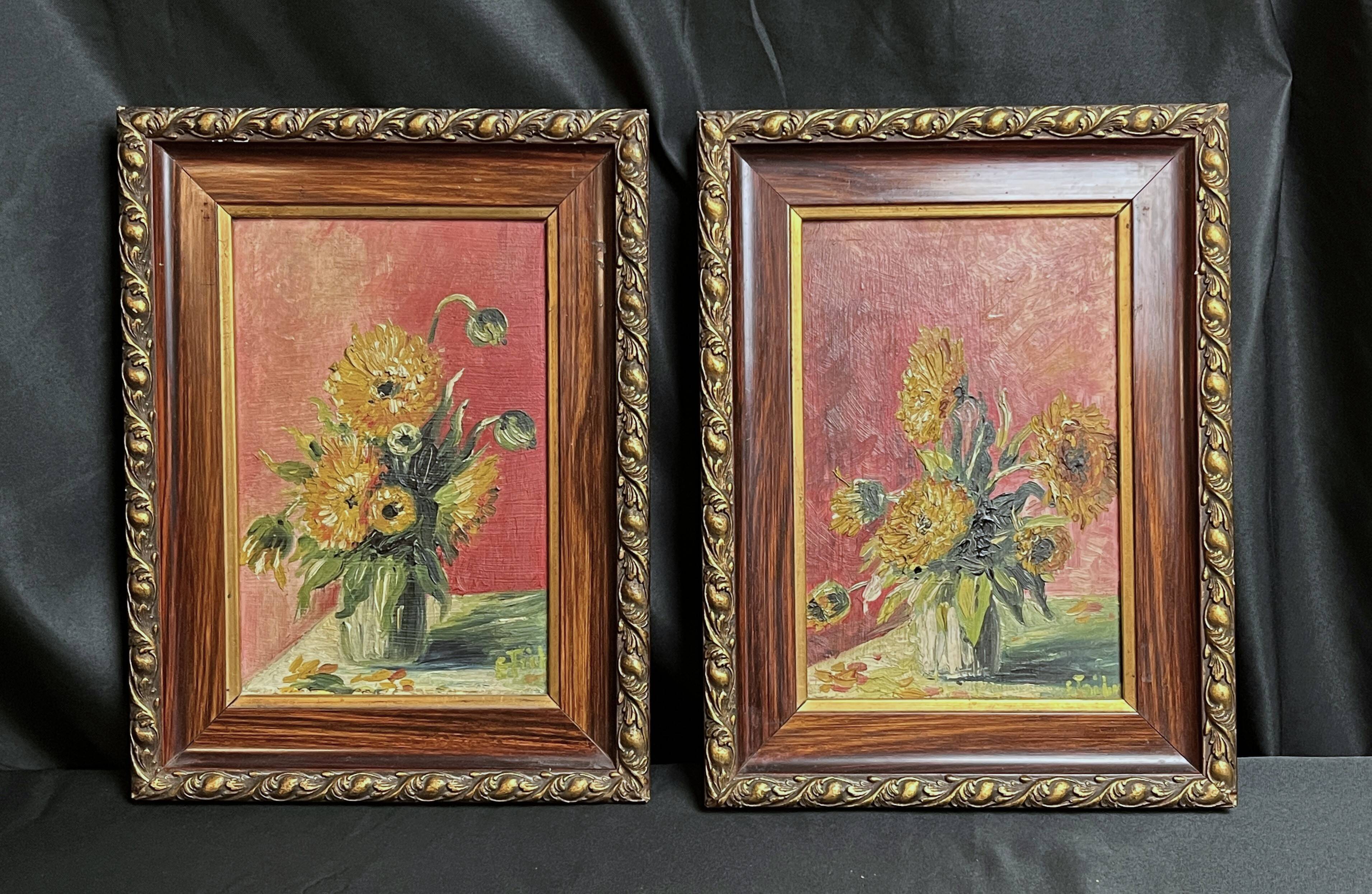 Oil on panel, pair of signed bouquet frames, early 20th century
