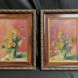 Oil on panel, pair of signed bouquet frames, early 20th century