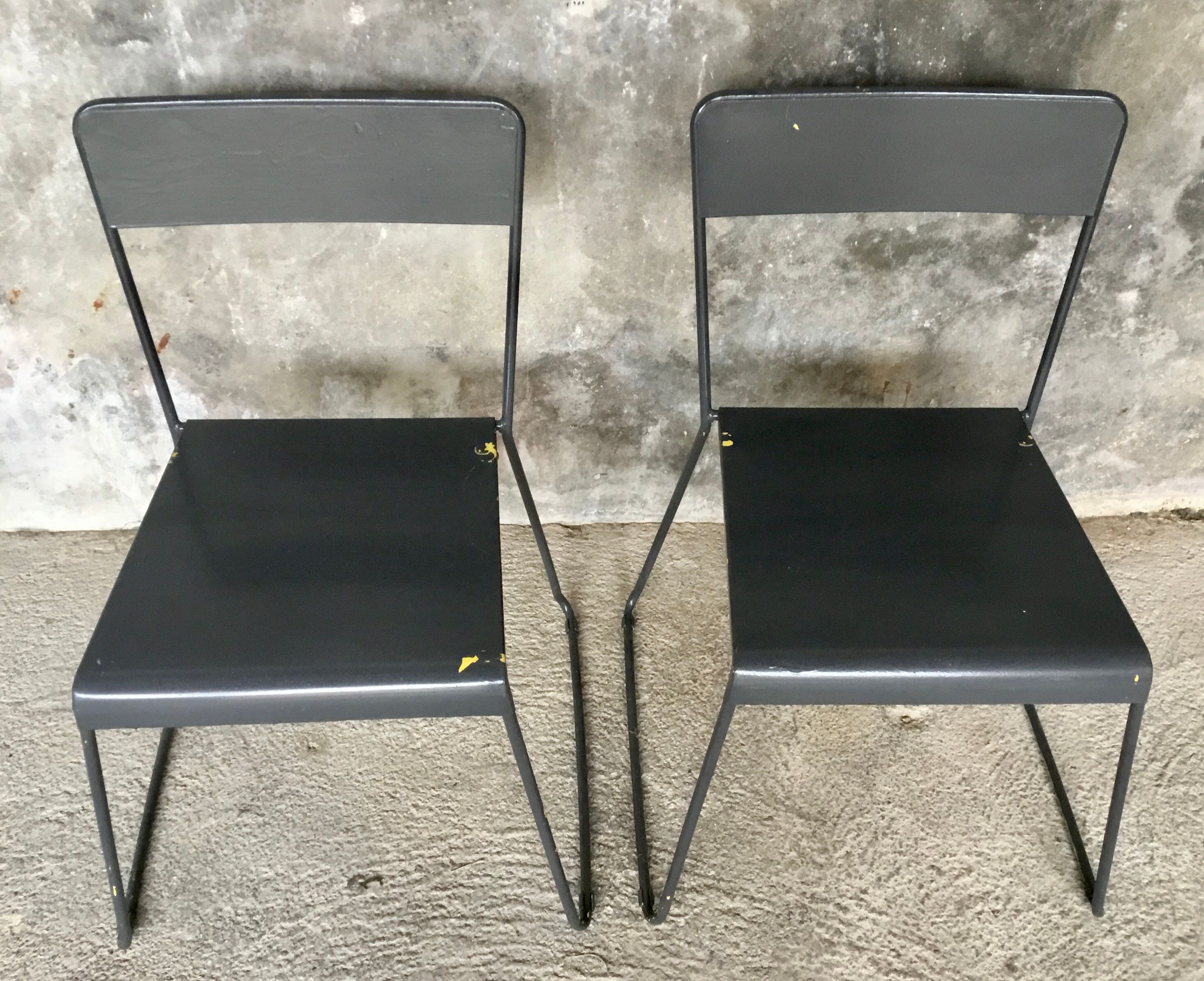 Pair of stackable metal chairs with sled feet - 1960