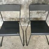 Pair of stackable metal chairs with sled feet - 1960