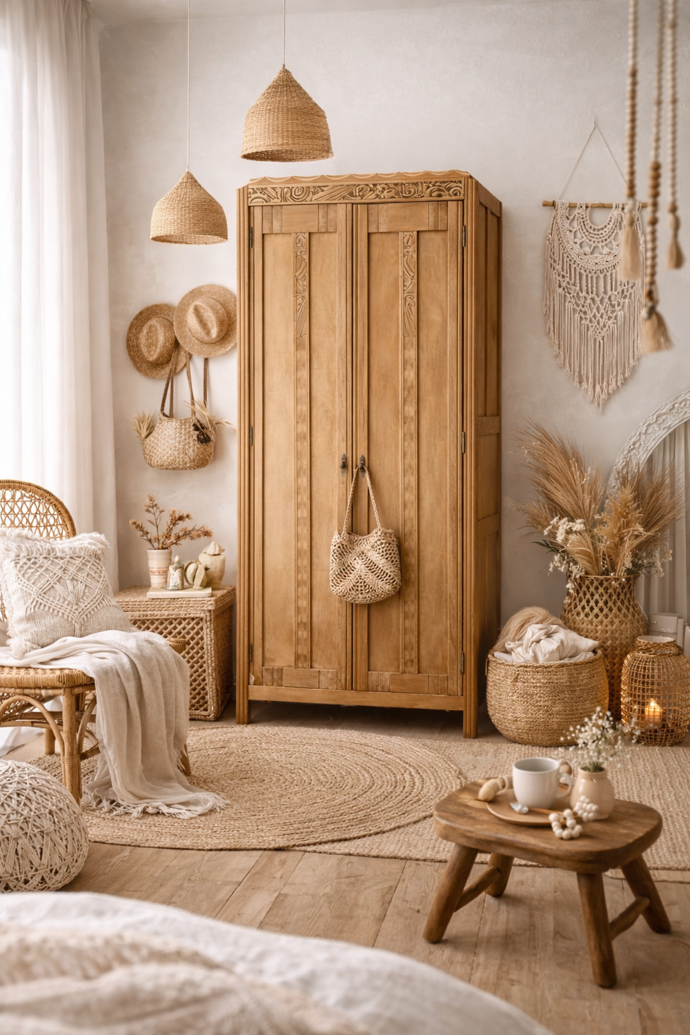 Parisian Art Deco wardrobe, raw wood.