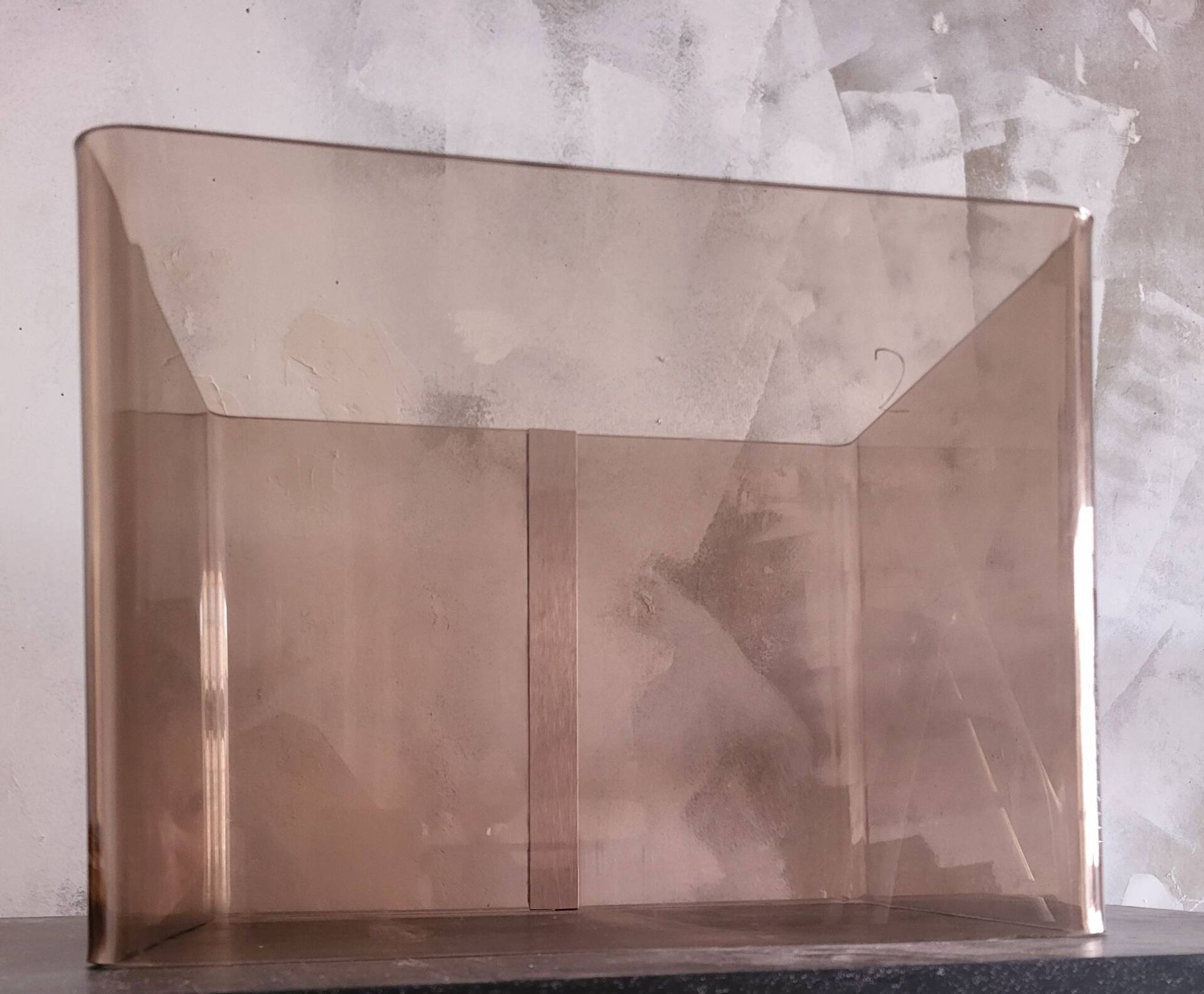 Rectangular piece of furniture or smoked plexiglass coffee table by Michel Dumas.