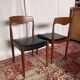 Pair of vintage teak chairs with black faux leather – Scandinavian style