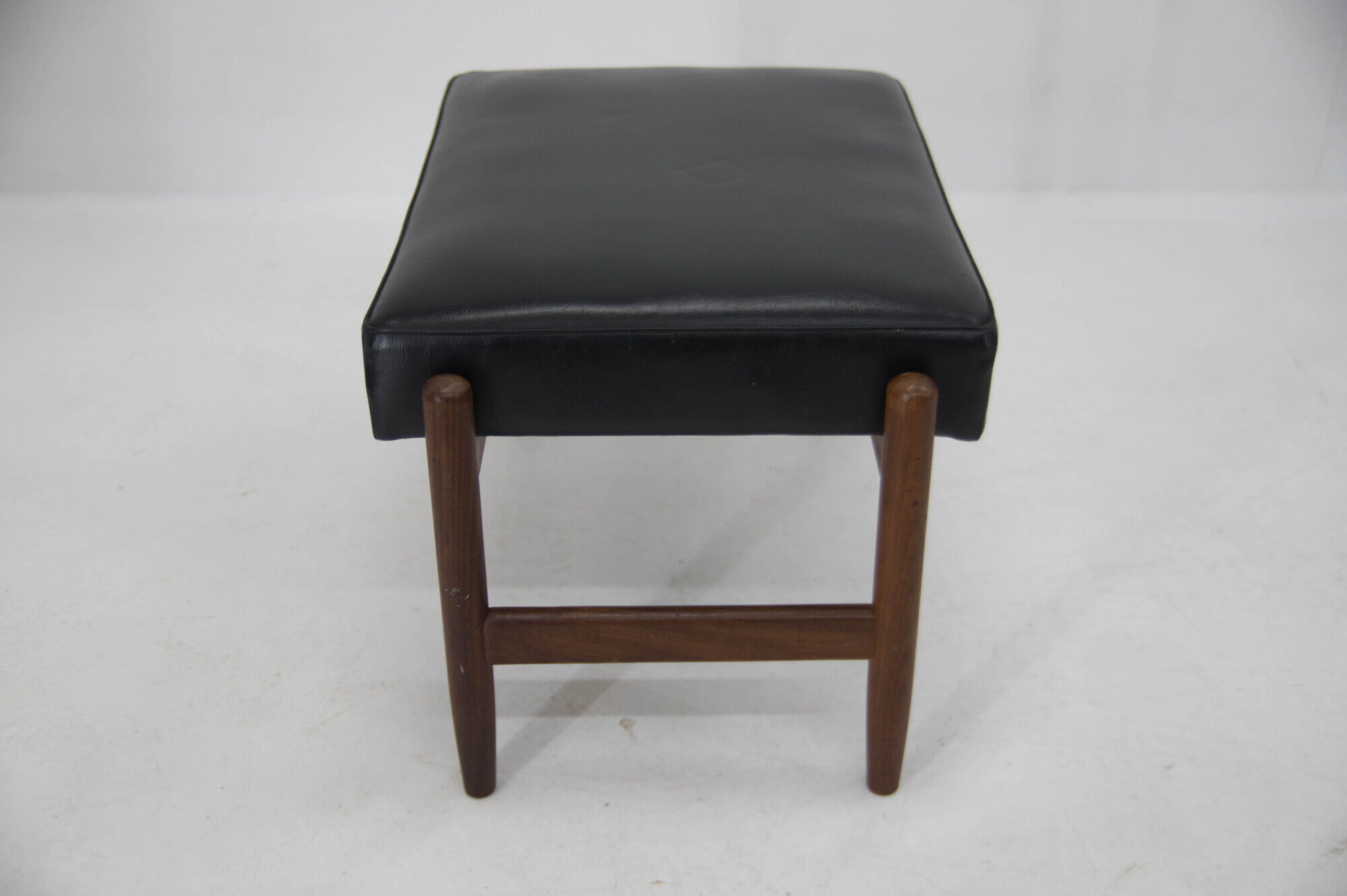 Footrest in Teak and Black Leather, Denmark, 1960s