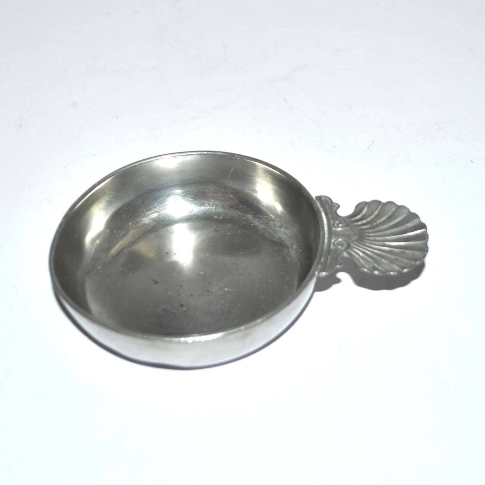 Old tastevin cup in shell pewter - hallmark crowned with flowers and clovers