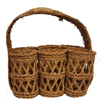 Basket with 6 bottles in rattan wicker rush woven