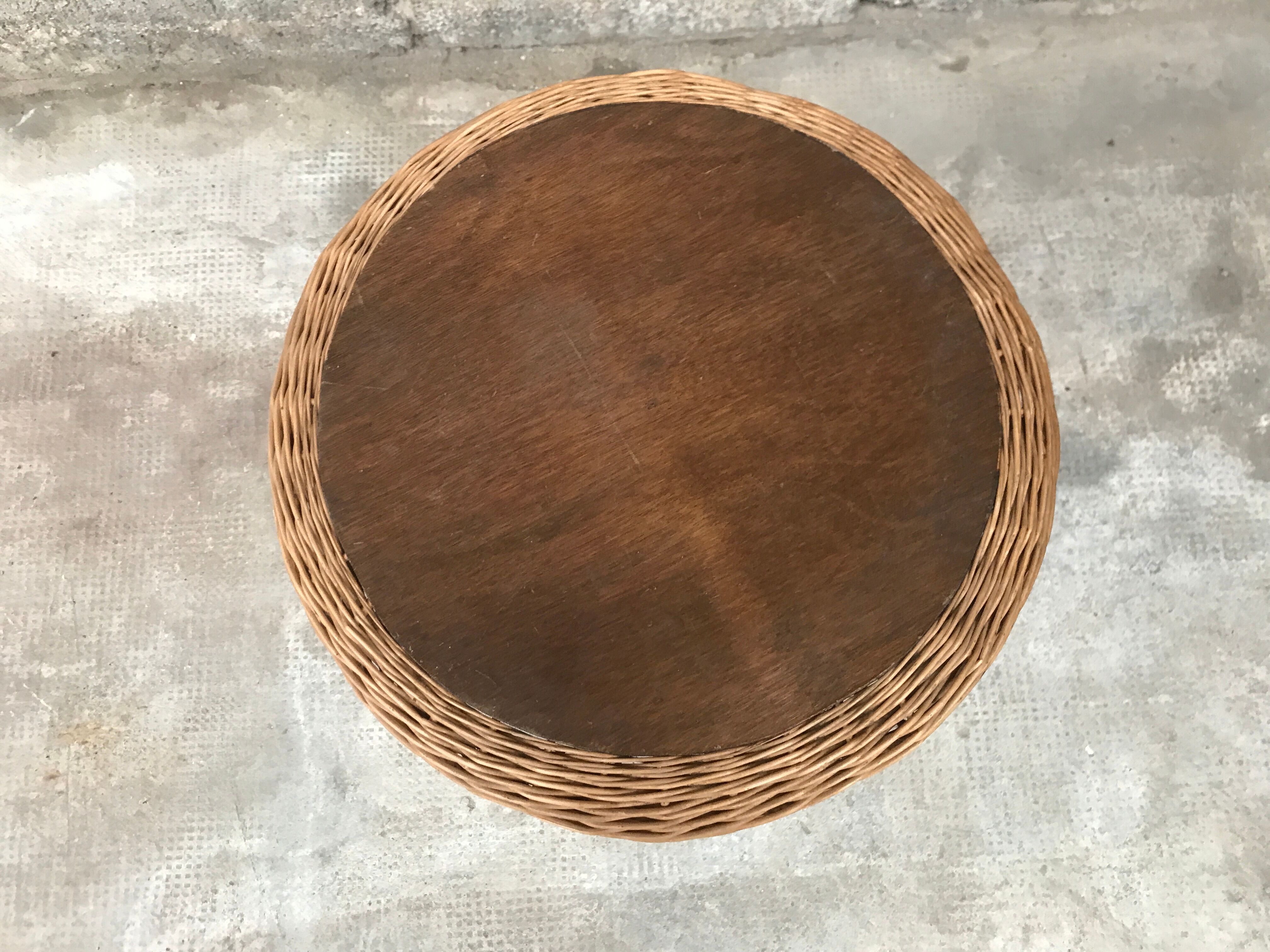 Vintage side table in bohemian old rattan wicker 1950