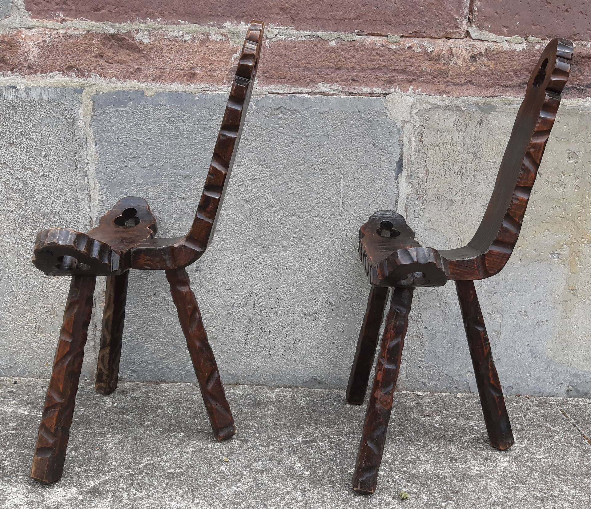 Pair of brutalist tripod stools