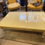 Living room coffee table in rectangular lacquer wood in straw yellow color turned legs
