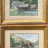 Paire d'aquarelles, Autriche Furberg et Unterach avec cadre vers 1950