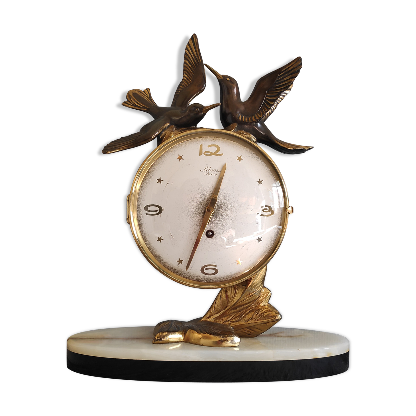 Silvoz Art Deco fireplace pendulum, veined marble base