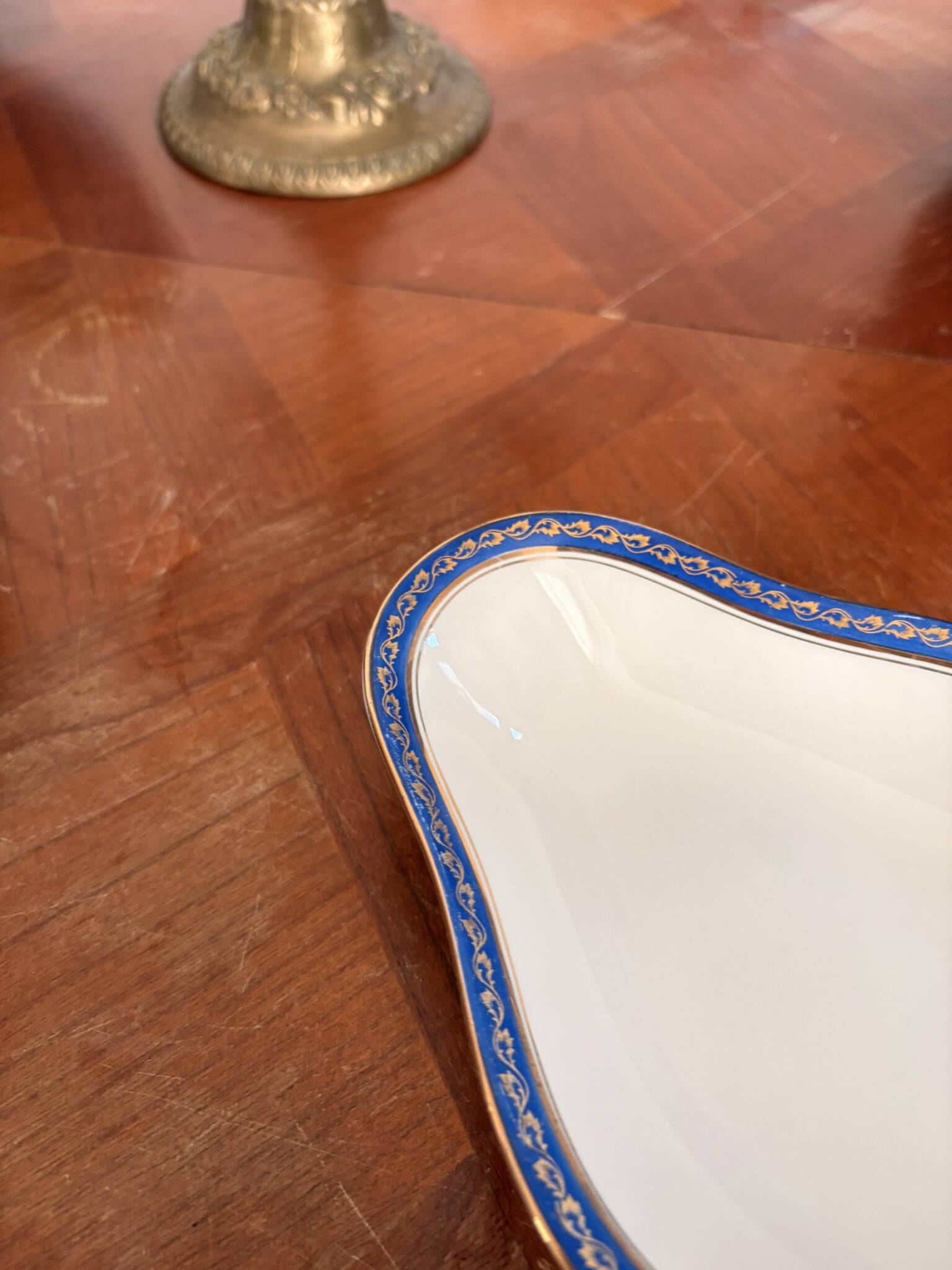 Plate, Ramekin, Salad Bowl 23cm, Limoges Porcelain, Blue and Gold, Betoule