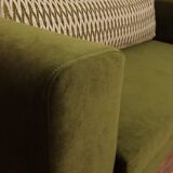 Olive velvet two-seater sofa