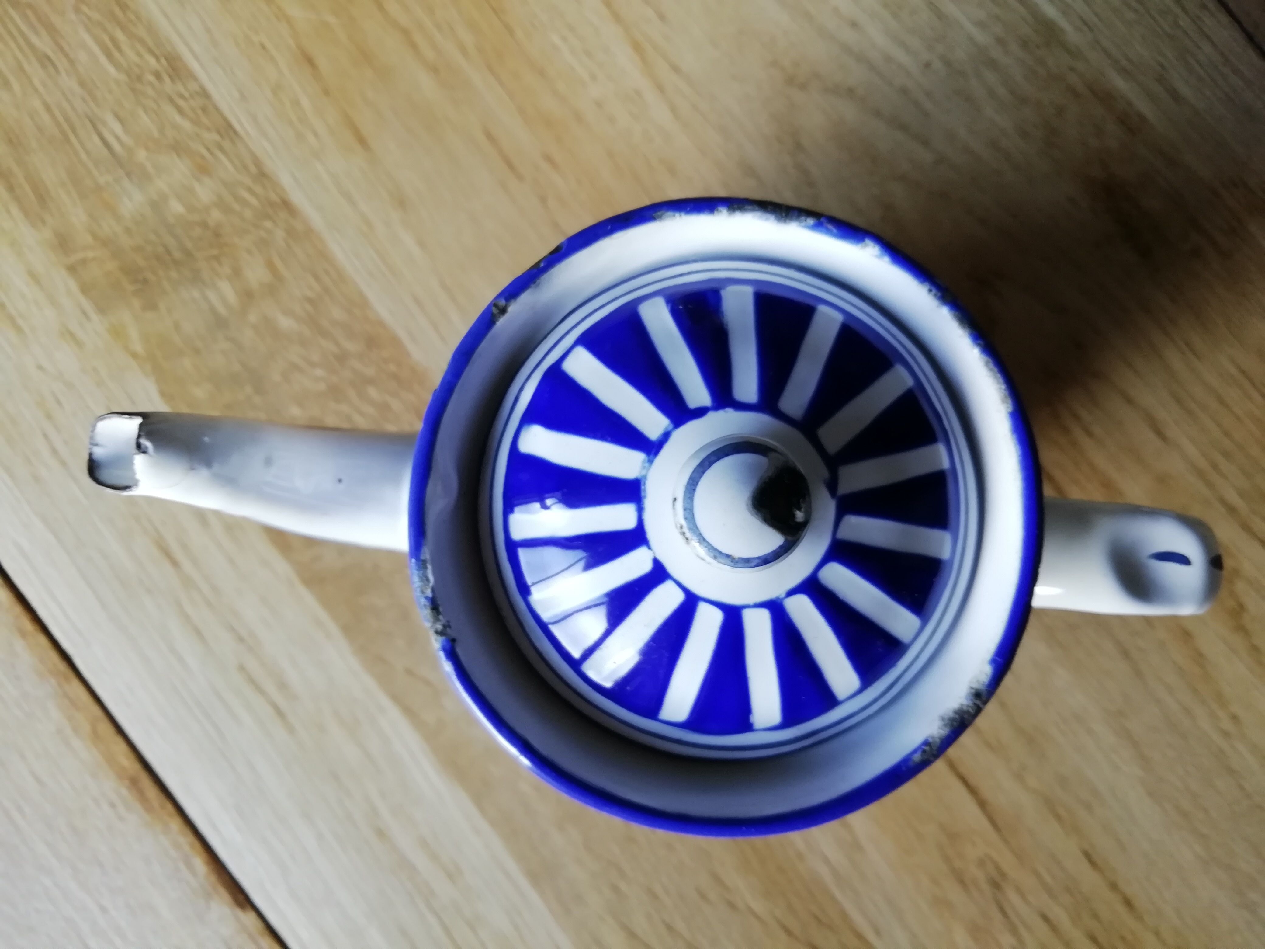 Enamelled tin teapot