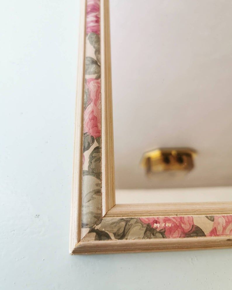 Vintage floral wooden mirror 80s 34x49cm