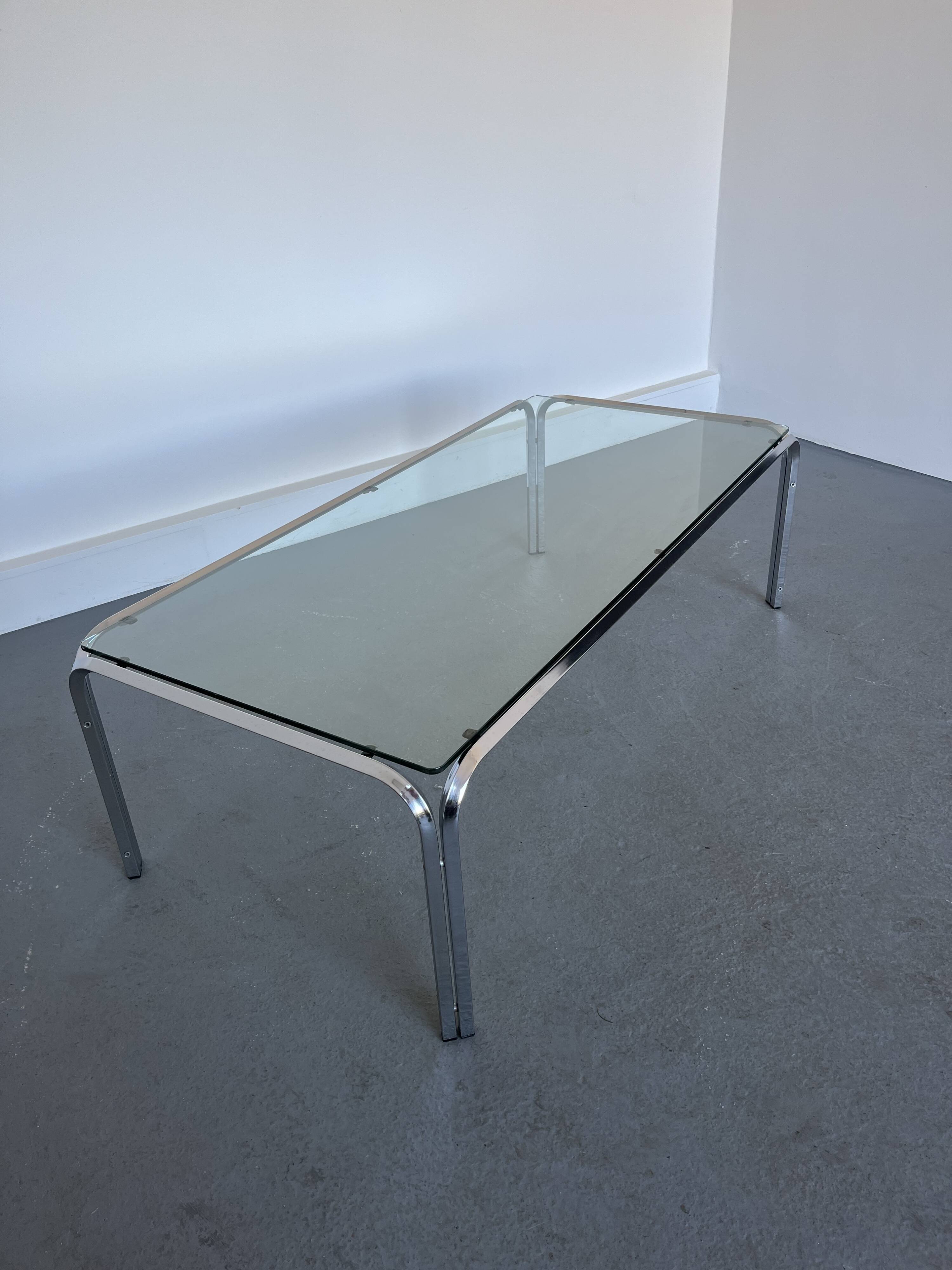 Vintage coffee table with  glass & chrome frame, 1970s