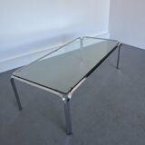 Table basse vintage avec cadre en verre et chrome, années 1970