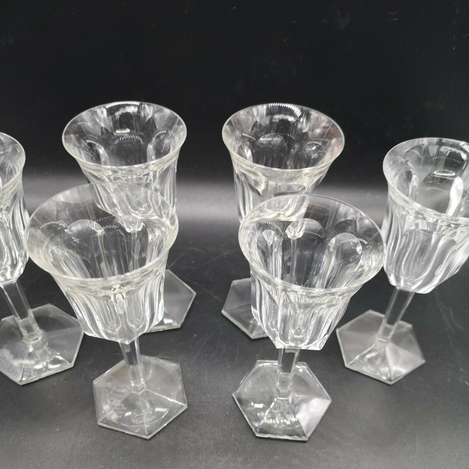 Series of 6 Baccarat model Malmaison wine glasses signed