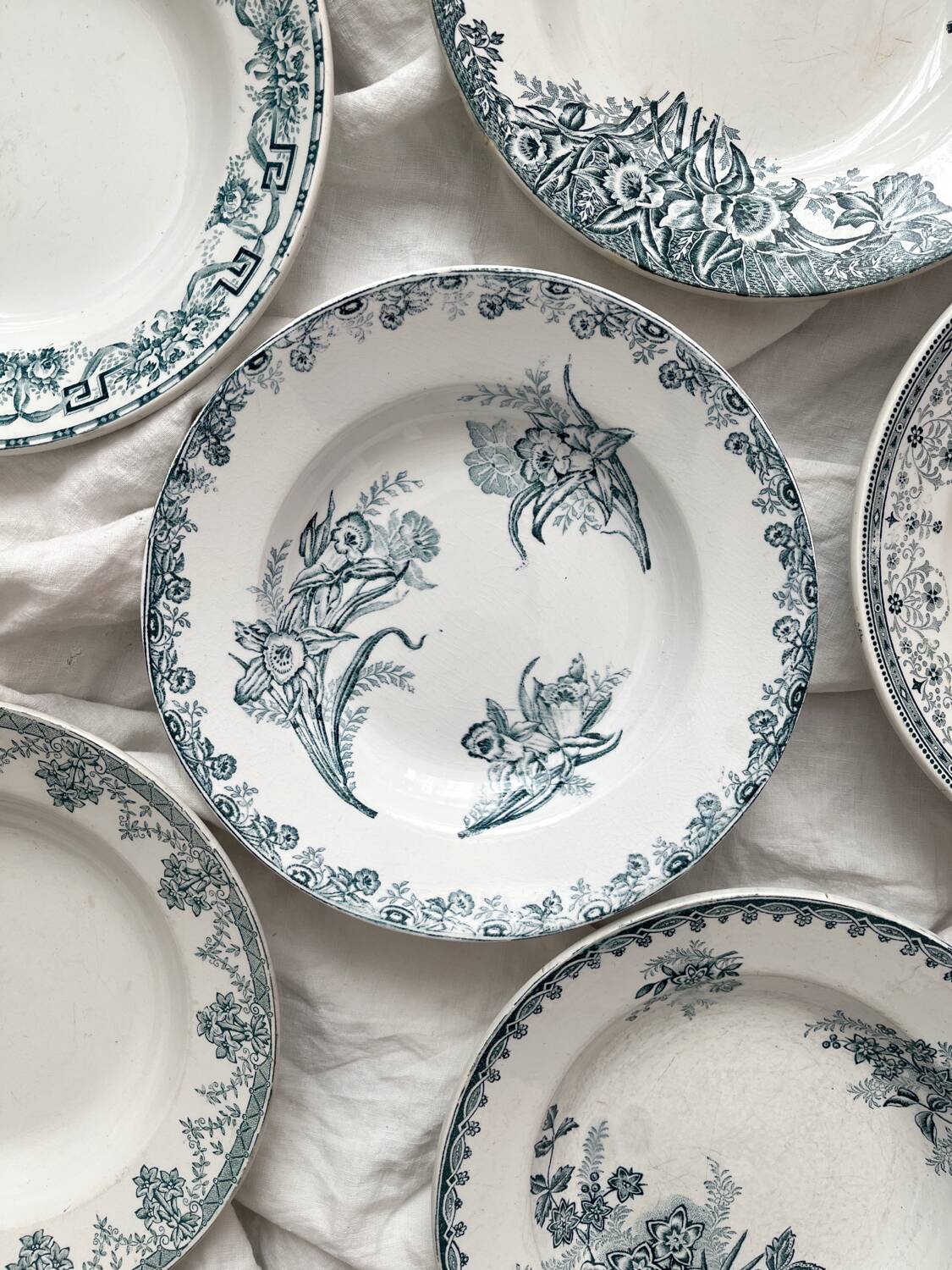 6 mismatched Saint Amand ironstone soup plates