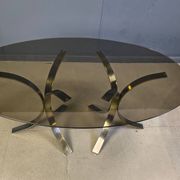 Vintage brass oval glass dining table, 1970s