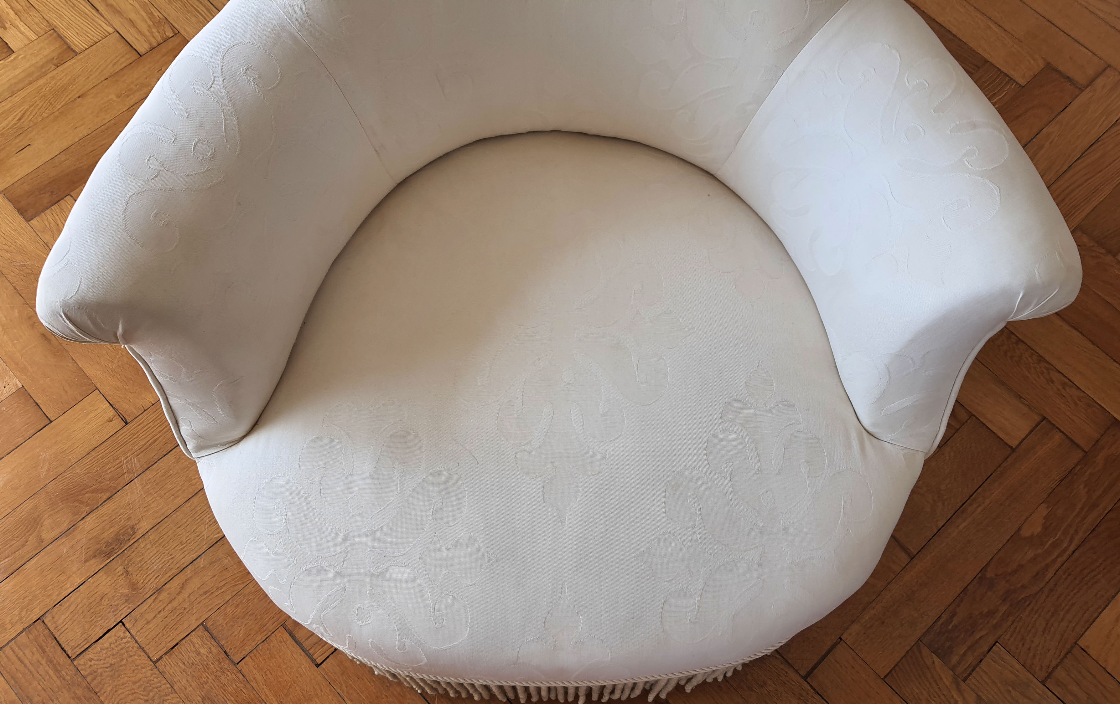 White fabric toad armchair