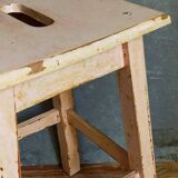 Antique workshop stool in patinated solid wood