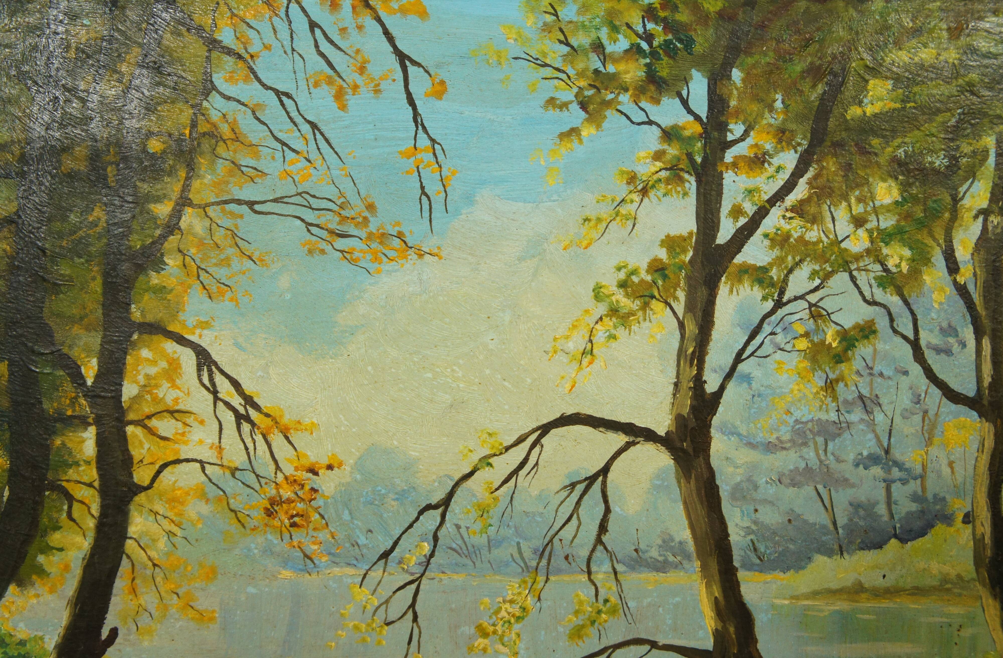 Landscape oil on wood framed C.Peyron