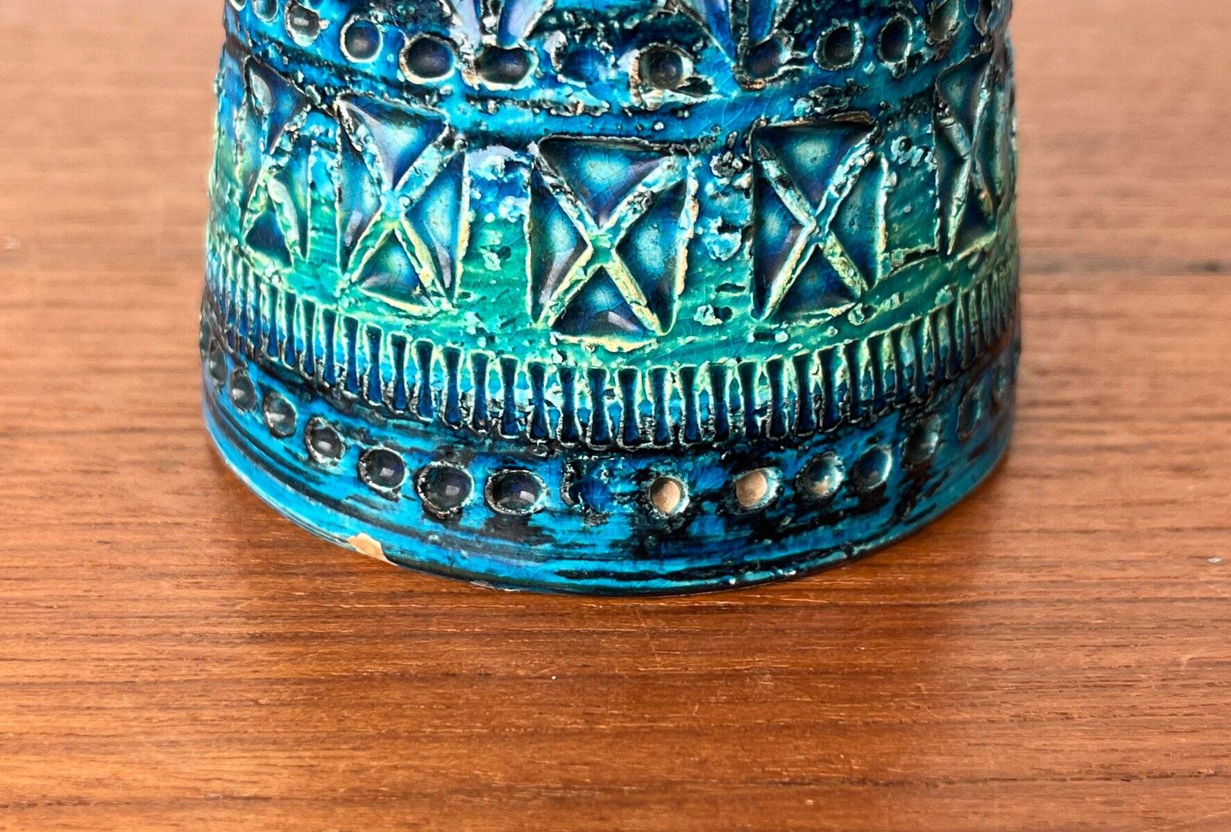 Bougeoir en céramique bleu Rimini moderne du milieu du siècle par Aldo Londi pour Bitossi, Italie, années 1960