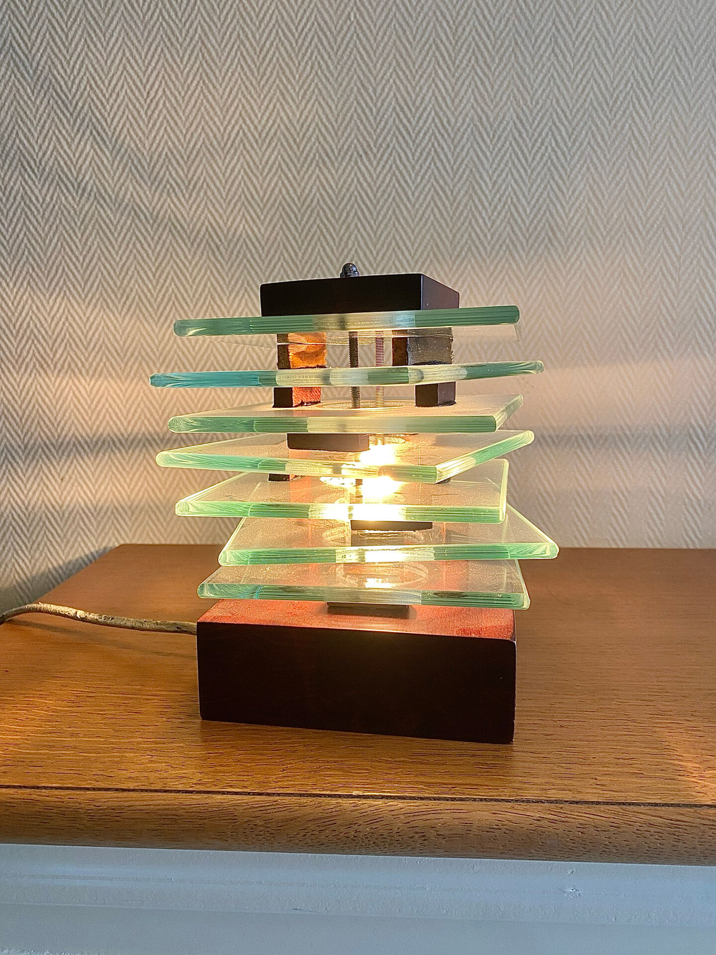 Vintage stepped glass lamp in Desny style