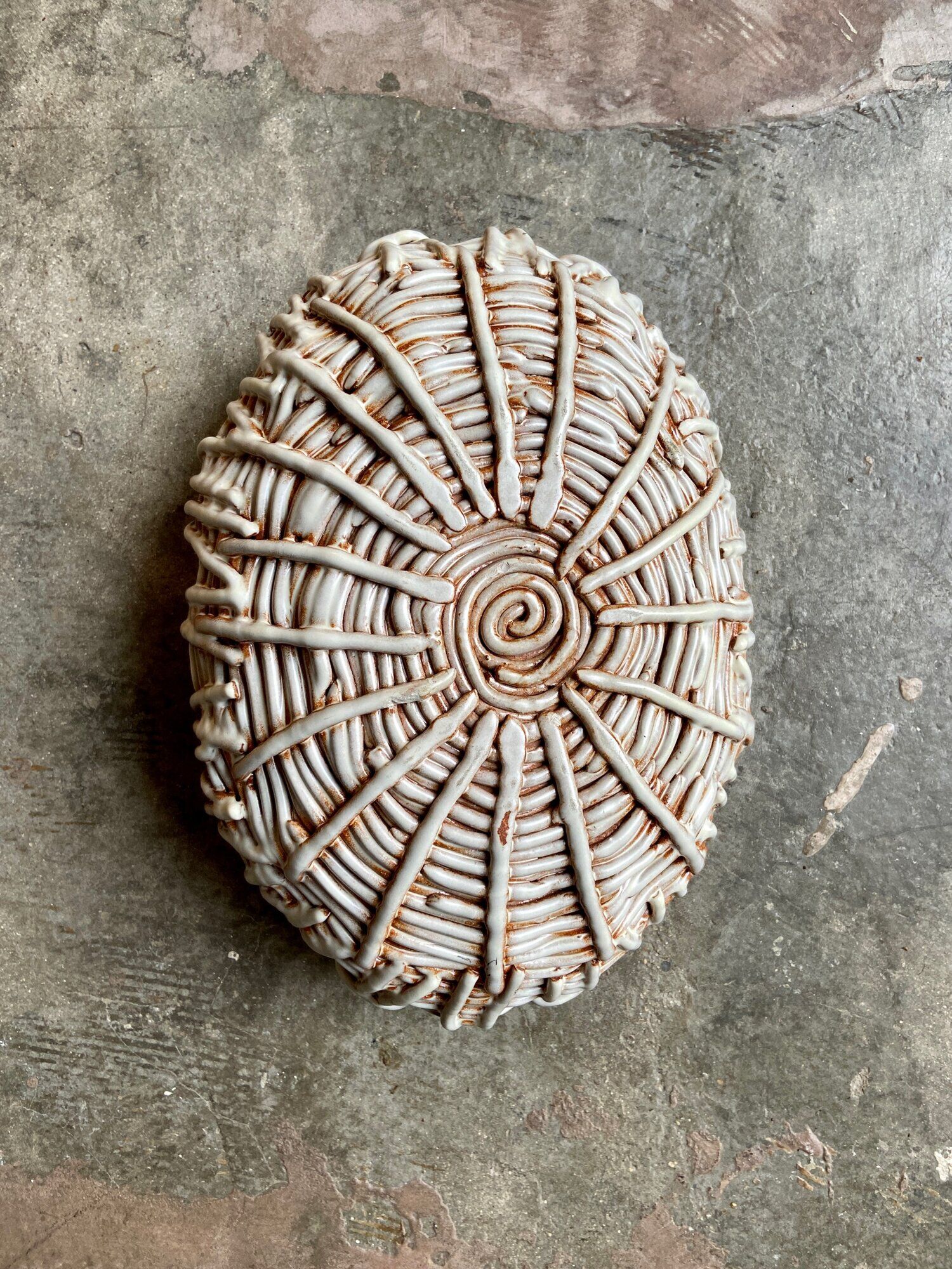 Beige woven ceramic oval cup