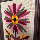 Large wool flower tapestry canvas 1970