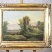 Village, 19ème siècle, huile sur toile, encadré