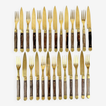 Brass and wood dessert cutlery