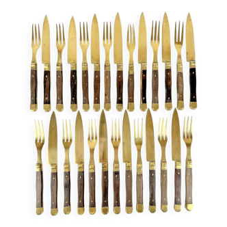 Brass and wood dessert cutlery