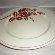 Set of 6 old flat plates in beige and red earthenware