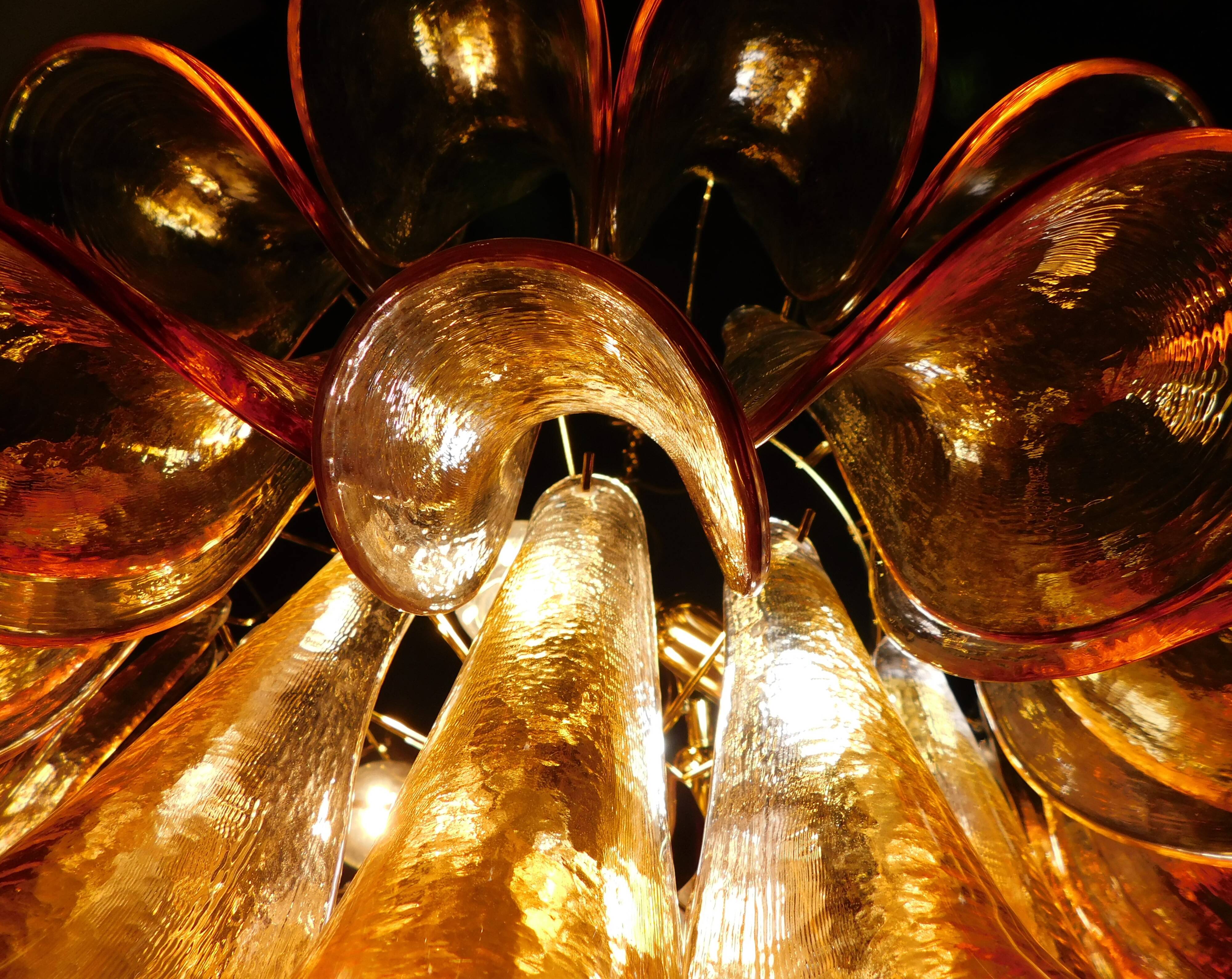 Vintage Murano chandelier, Murrina style, with amber glass petals.