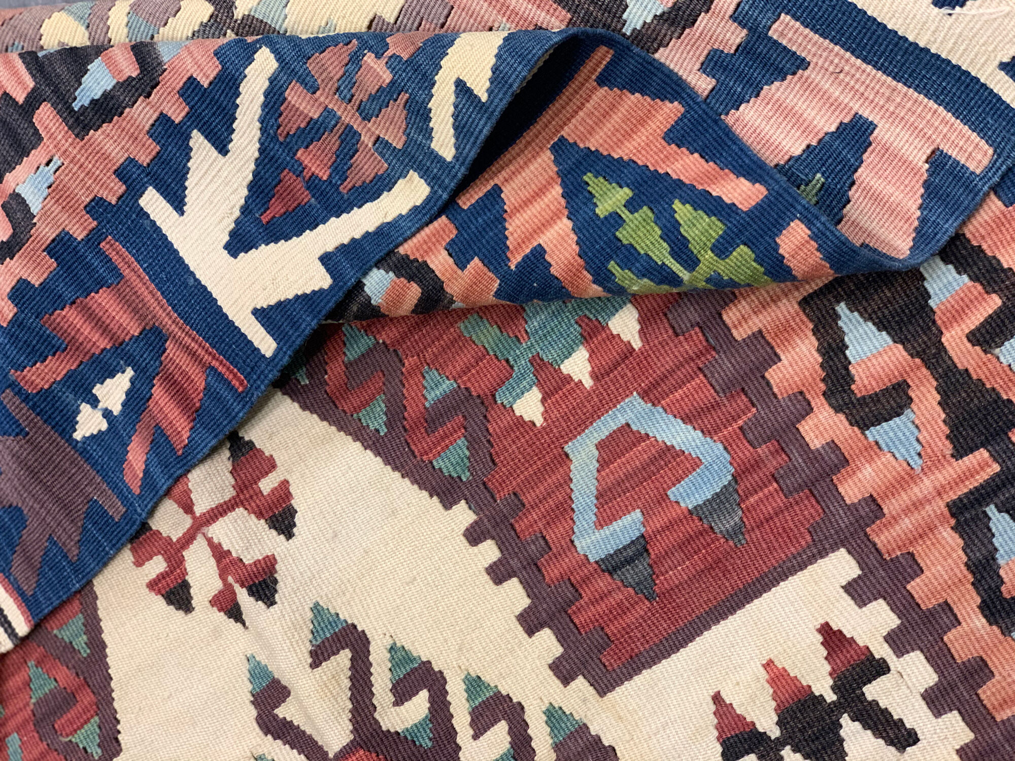 Wool antique kilim, tribal motif wool area rug- 212x290cm