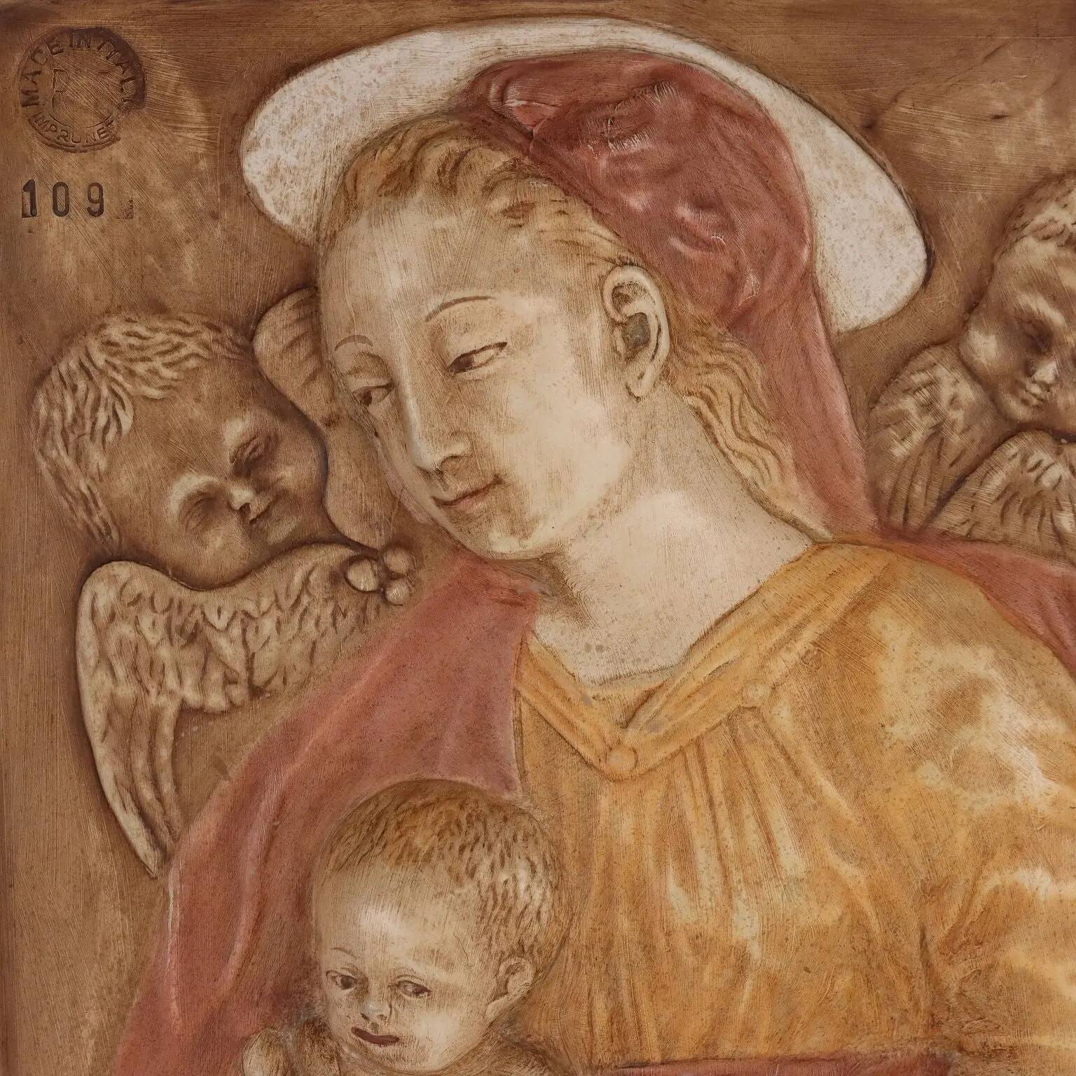 Ancient sculpture of the Virgin Mary Italy '900 bas-relief painting in plaster