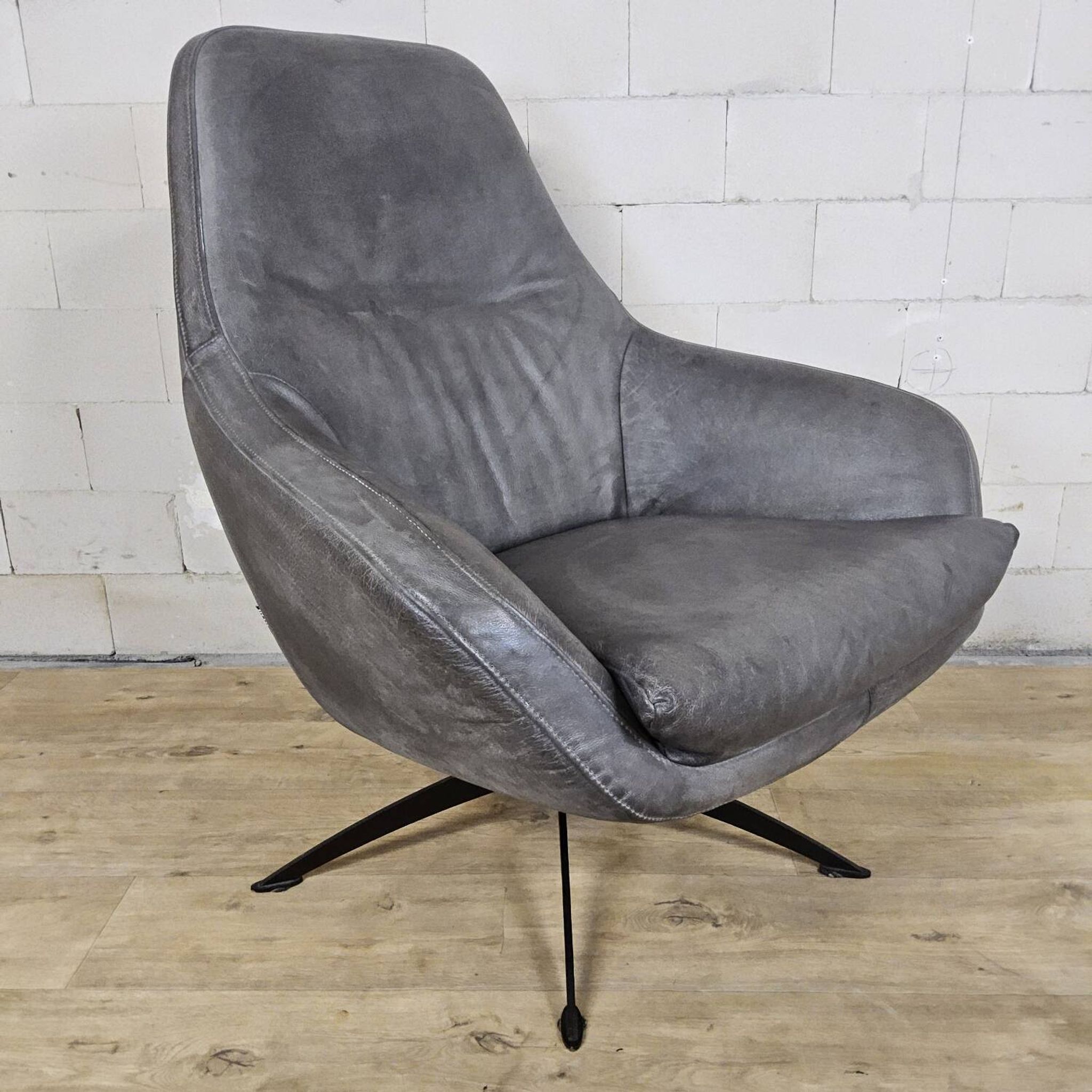 Grey leather swivel armchair Specter by DYYK (Almost new)