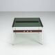 Scandinavian coffee table in metal, teak and smoked glass Denmark 1960