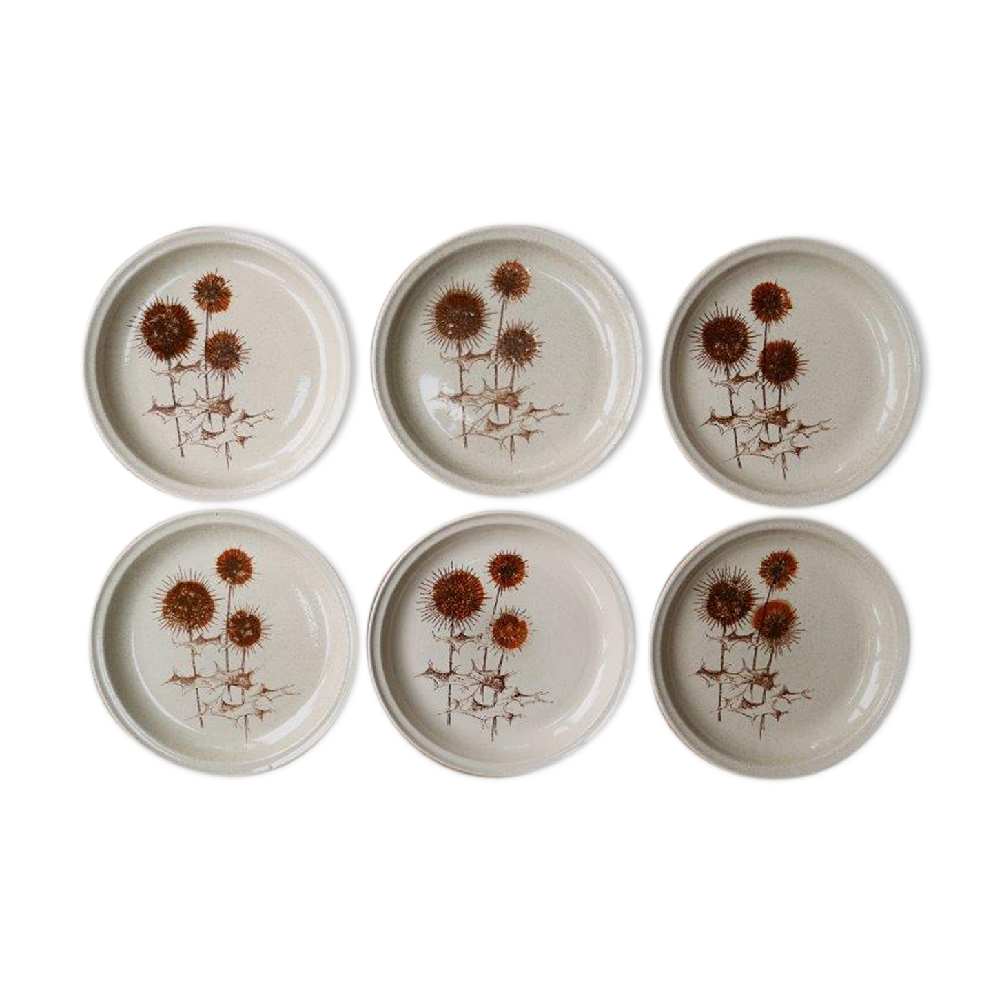 Set of 6 dessert plates in Sarreguemines sandstone, thistle pattern