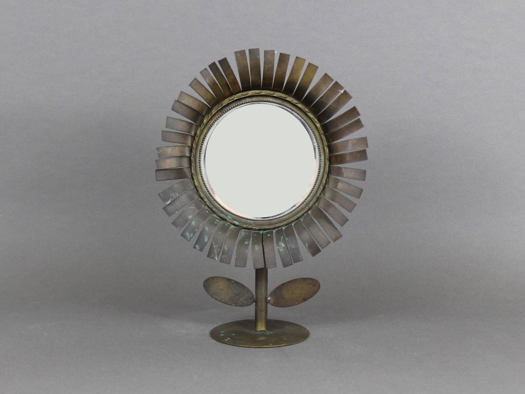 Jean Vinay flower mirror 1960s, In copper & brass
