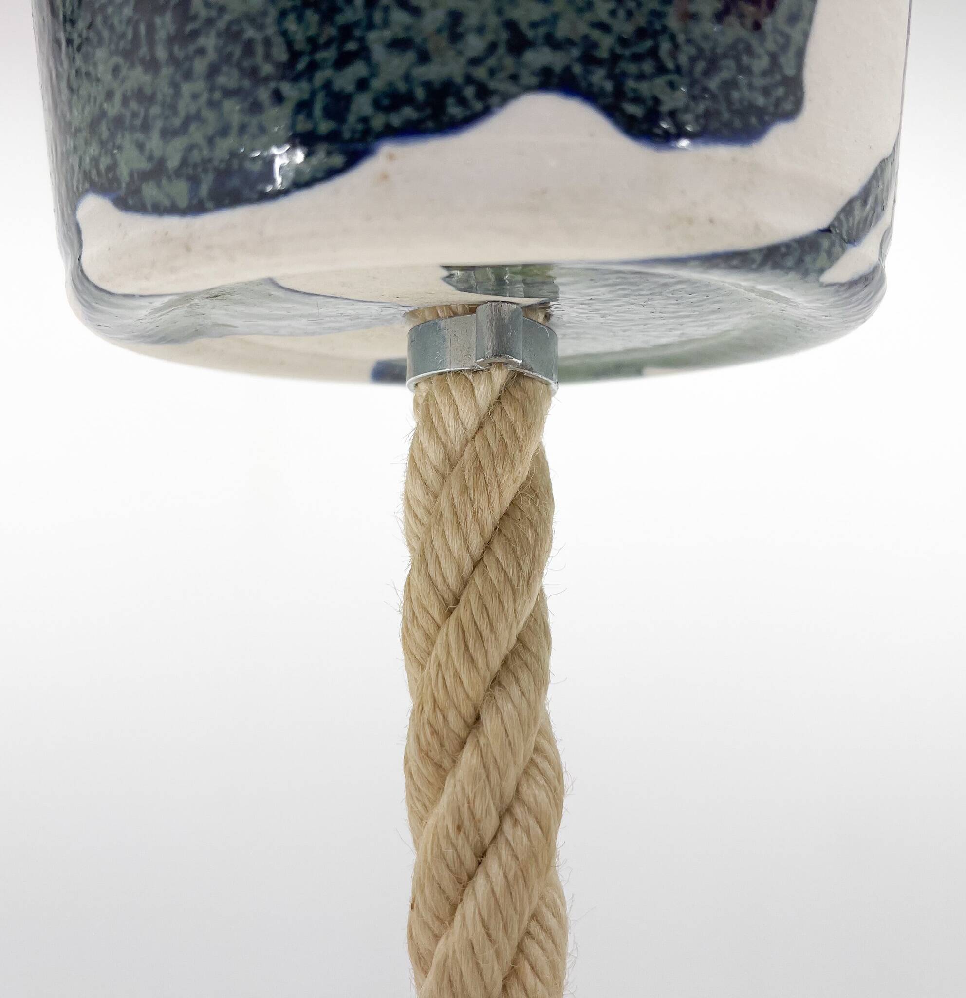 1970s Ceramic Pendant Light Suspended on a on Rope, Denmark