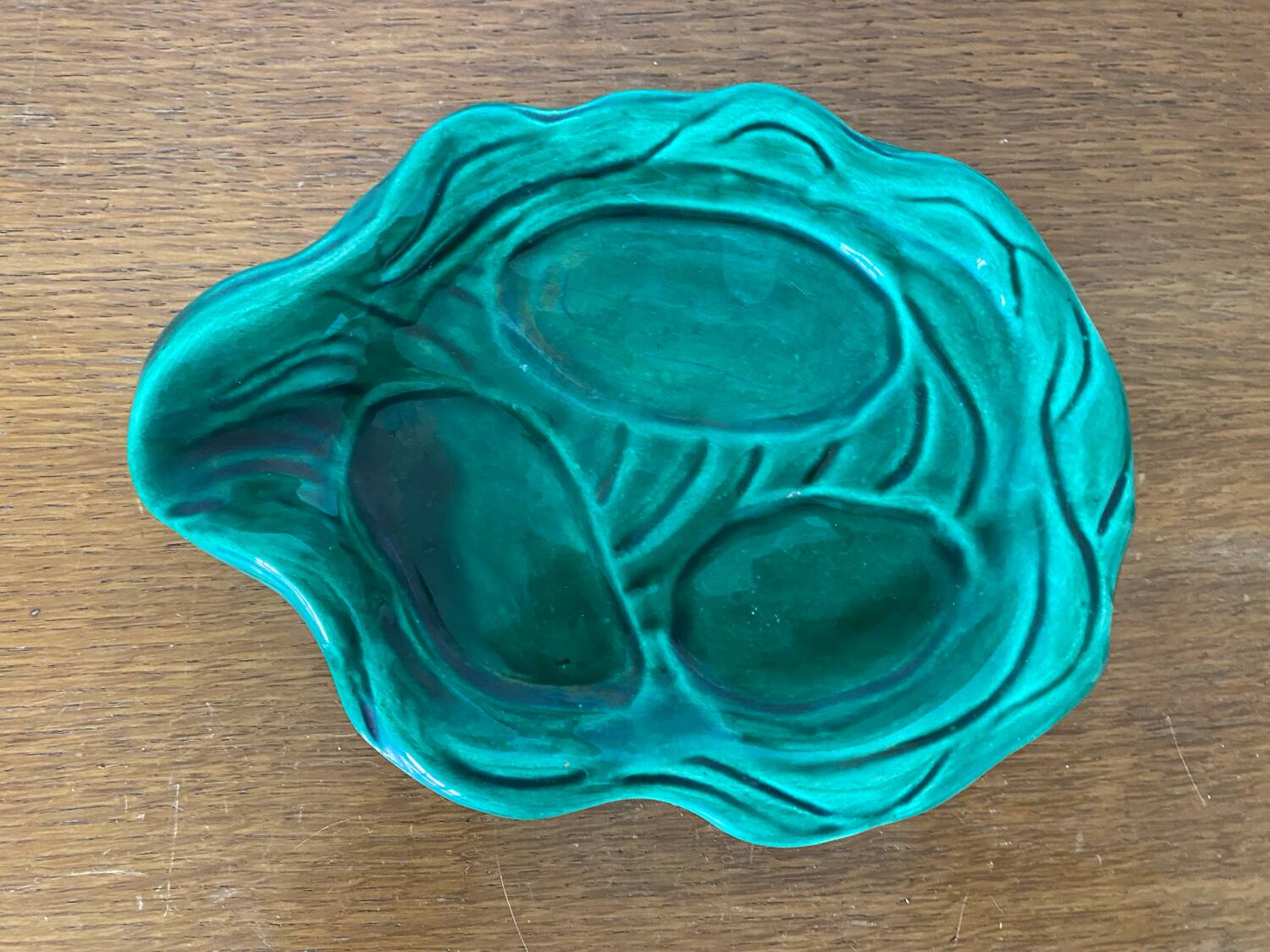 Antique Condiment Dish VALLAURIS Green Ceramic Vintage Tableware