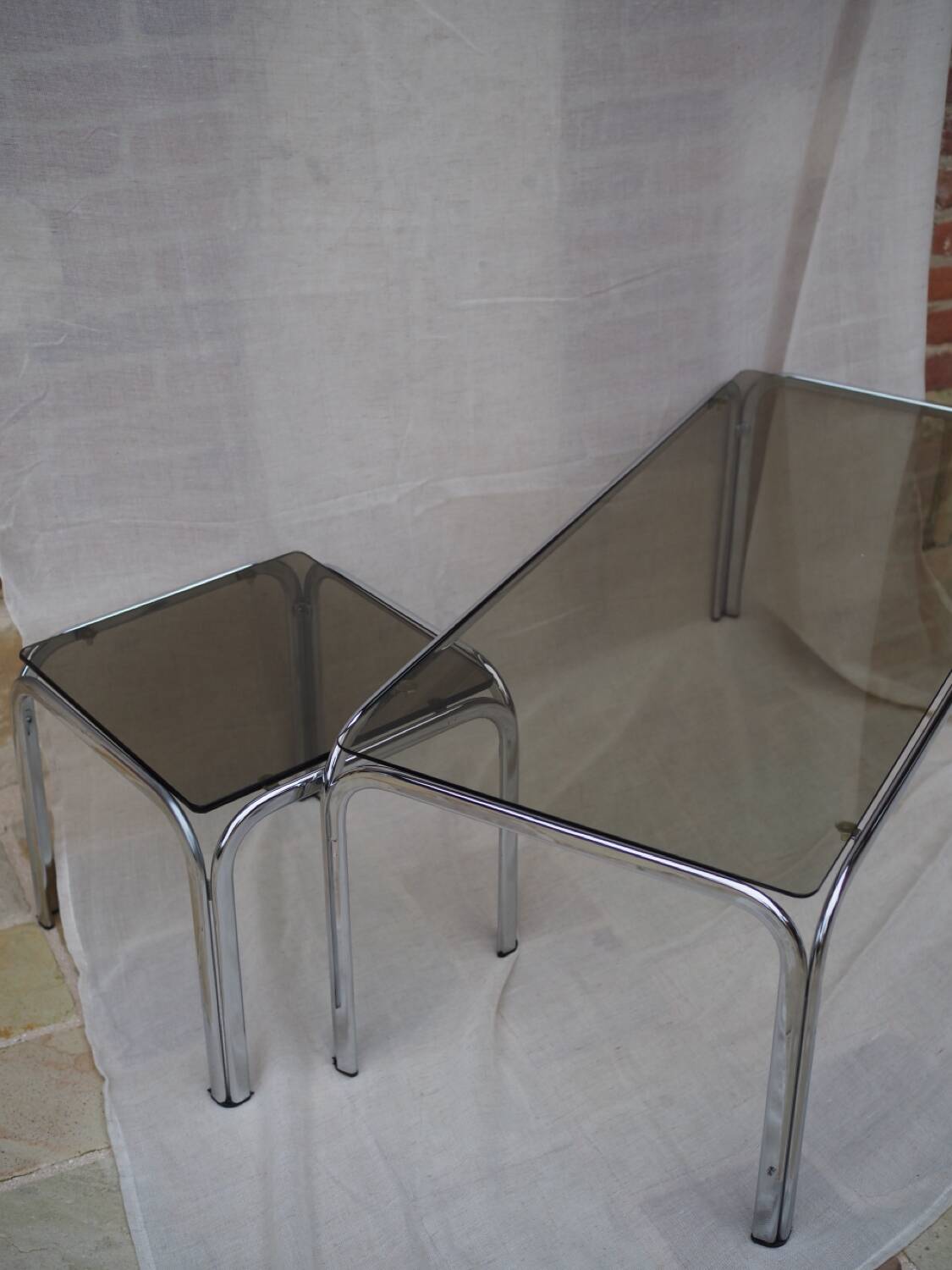 Chrome metal coffee table set