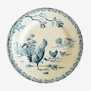 Assiette plate porcelaine de Gien motif Coqs